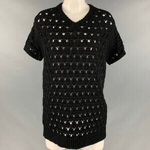 KOLOR Size L Black Cotton Mixed Fabrics V-Neck Casual Top